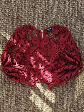 bebe Burgundy Crochet Lace Crop Top